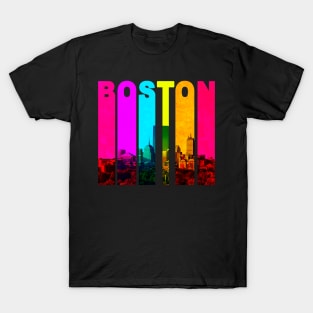 Retro Boston Massachusetts Cityscape Skyline T-Shirt